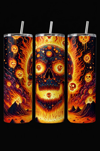 Flaming skull 20oz skinny - flaming,
